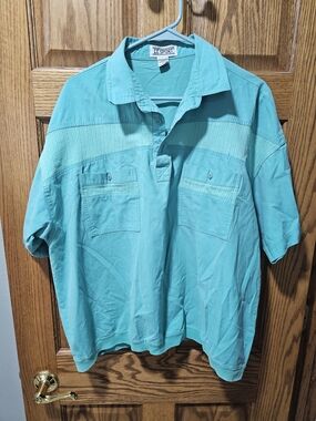 Vintage 80's CC Sport Men’s Turquoise Short-Sleeve Polo Shirt